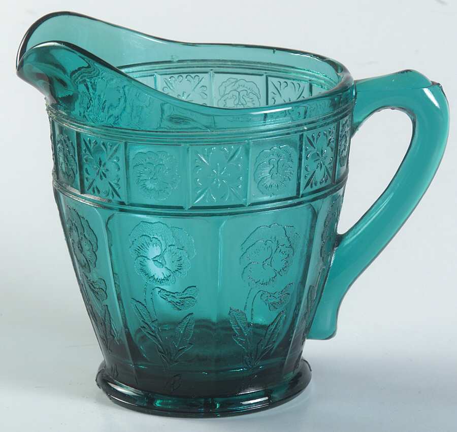 Doric and Pansy Teal Green Creamer by Jeannette-1