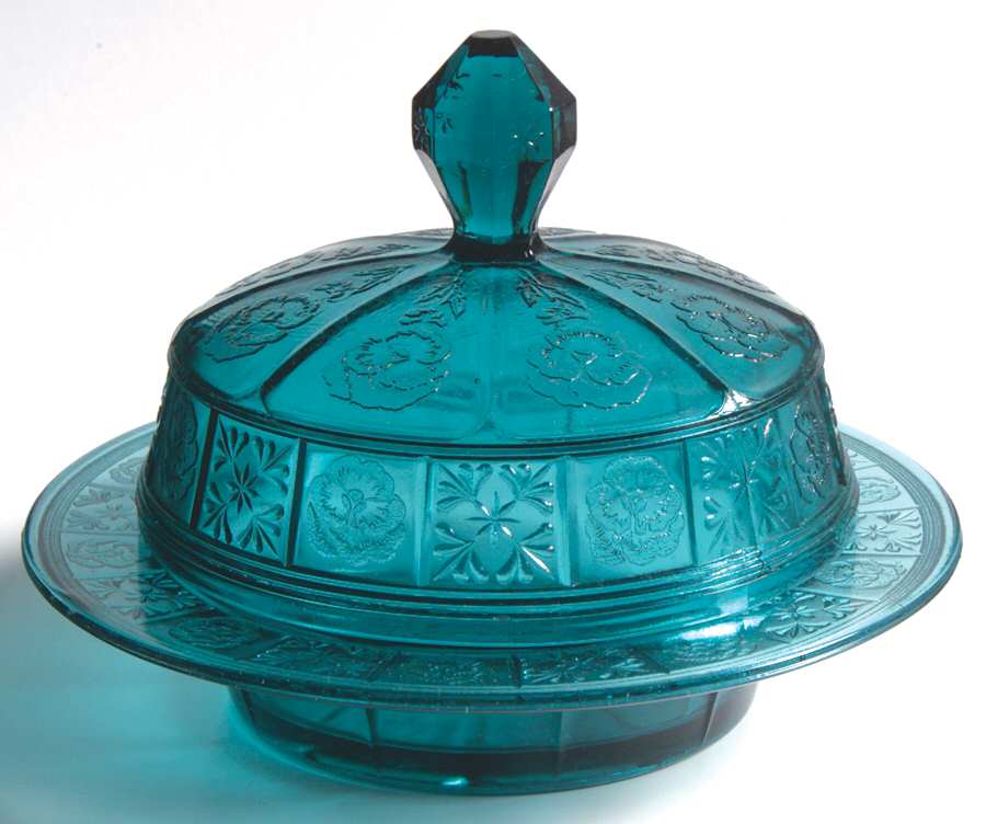Doric and Pansy Teal Green Round Covered Butter by Jeannette-1