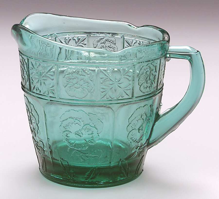 Doric and Pansy Teal Green Child's Creamer by Jeannette-1