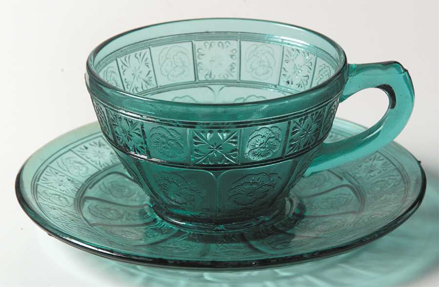 Doric and Pansy Teal Green Cup & Saucer Set by Jeannette-1