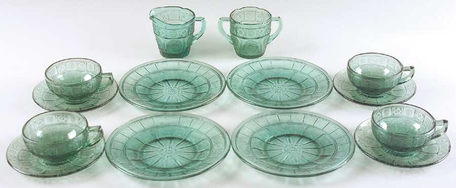 Doric and Pansy Teal Green (14 Piece) Child's Set in Original Box by Jeannette-1