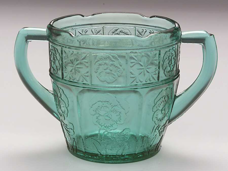 Doric and Pansy Teal Green Child's Open Sugar by Jeannette-1