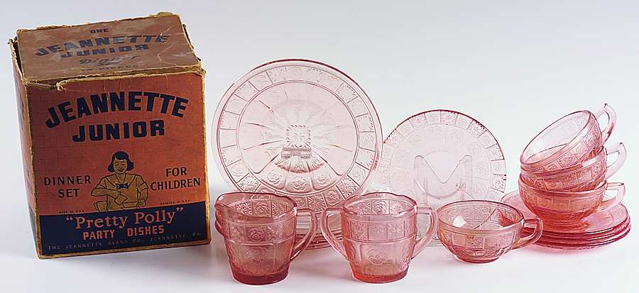 Doric and Pansy Pink (14 Piece) Child's Set in Original Box by Jeannette-1