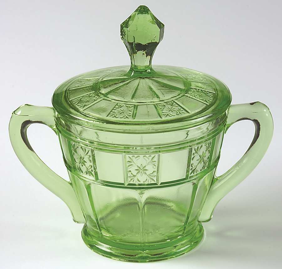 Doric Green Sugar Bowl & Lid by Jeannette-1