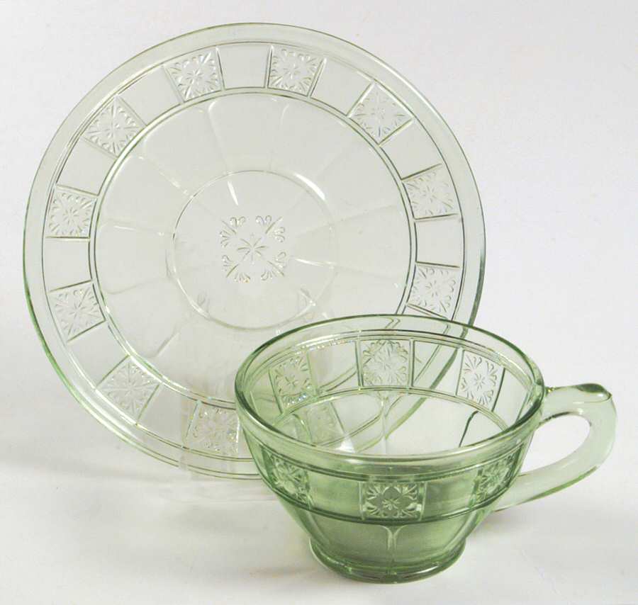 Doric Green Cup & Saucer Set by Jeannette-1