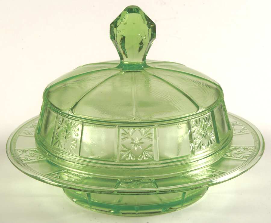 Doric Green Round Covered Butter by Jeannette-1