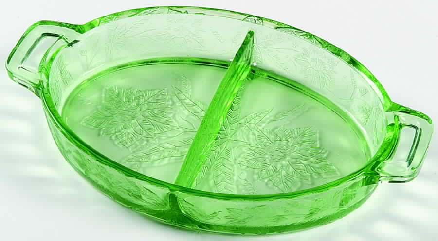 Floral Green 8" Oval 2 Part Relish by Jeannette-1