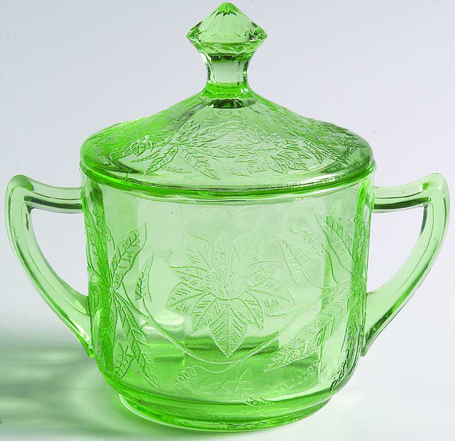 Floral Green Sugar Bowl & Lid by Jeannette-1