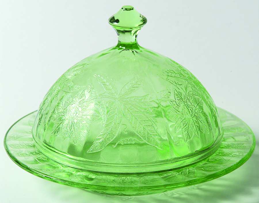 Floral Green Round Covered Butter by Jeannette-1