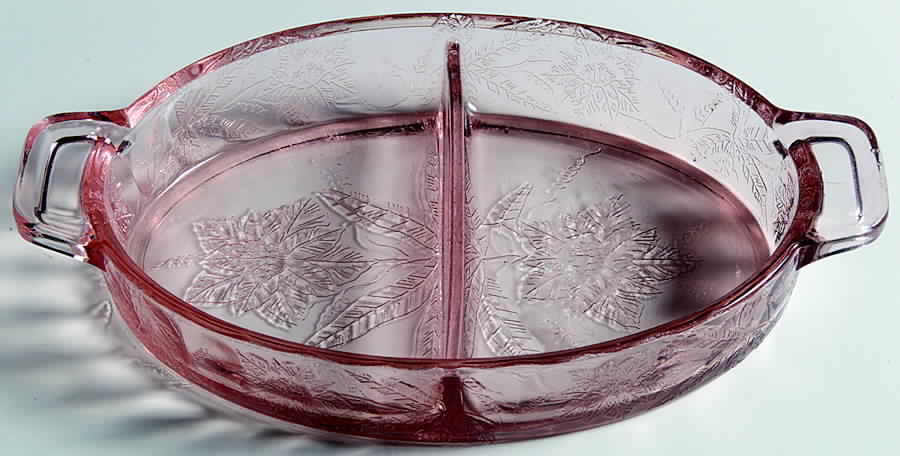 Floral Pink 8" Oval 2 Part Relish by Jeannette-1