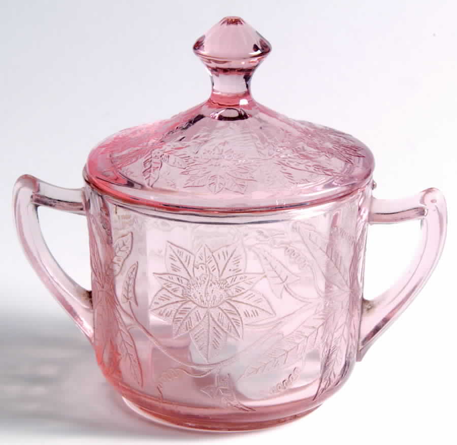 Floral Pink Sugar Bowl & Lid by Jeannette-1