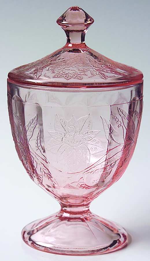 Floral Pink Footed Candy Dish & Lid by Jeannette-1