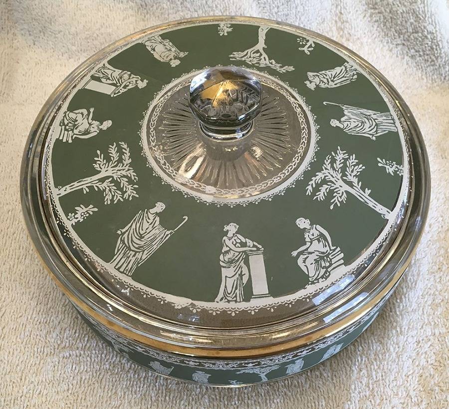 Hellenic Green Candy Dish & Lid by Jeannette-1