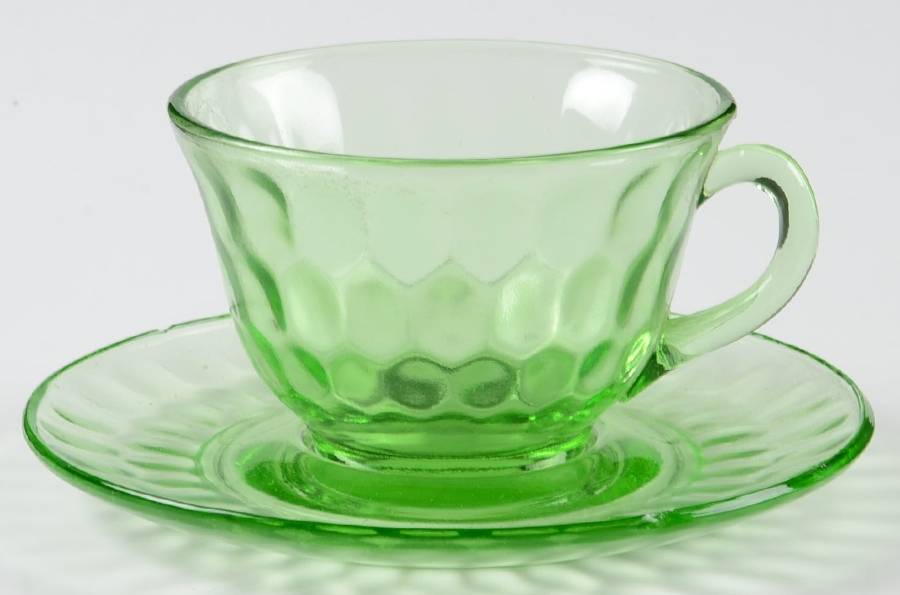 Hex Optic Green Cup & Saucer Set by Jeannette-1