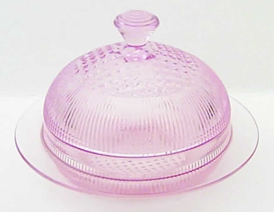 Homespun Pink Round Covered Butter by Jeannette-1
