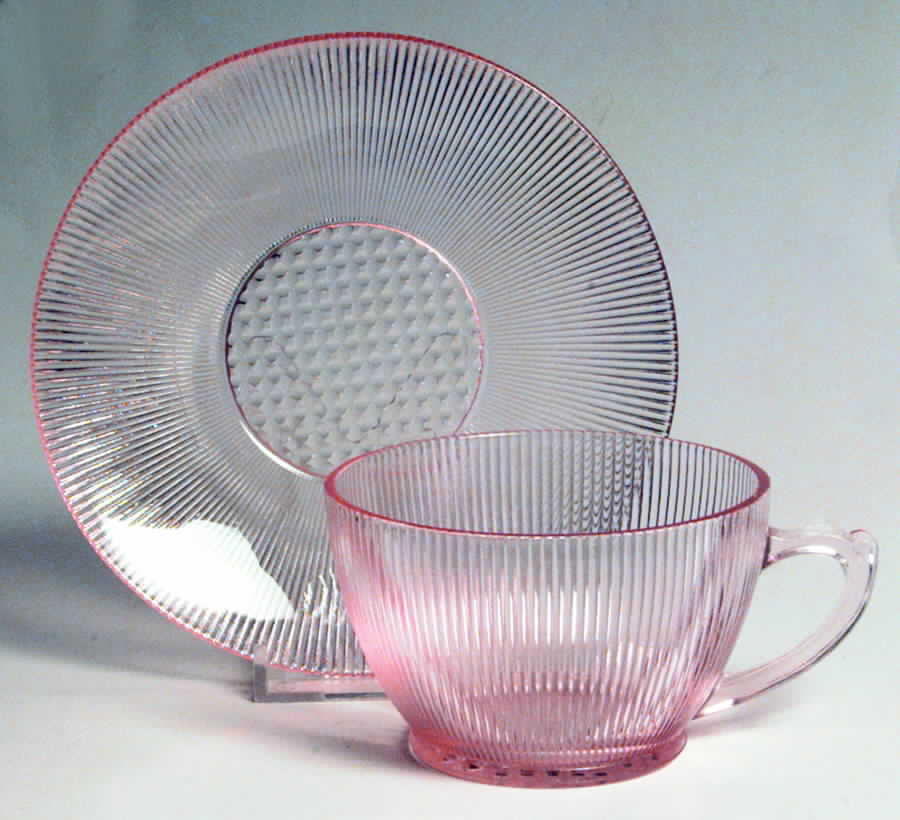 Homespun Pink Cup & Saucer Set by Jeannette-1
