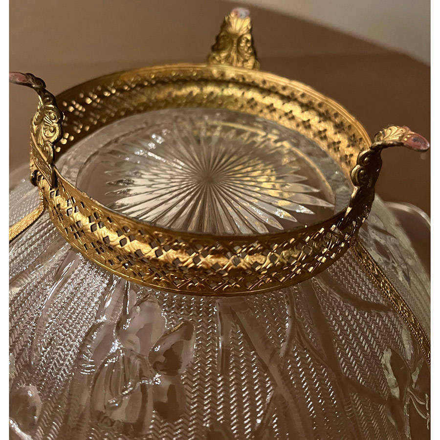 Iris Clear 11" Large Ruffled Fruit Bowl with Metal Foot by Jeannette-1