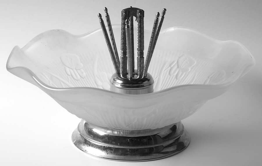 Iris Clear 11" Nut Set (Metal Base, Hardware, & Frosted Bowl by Jeannette-1