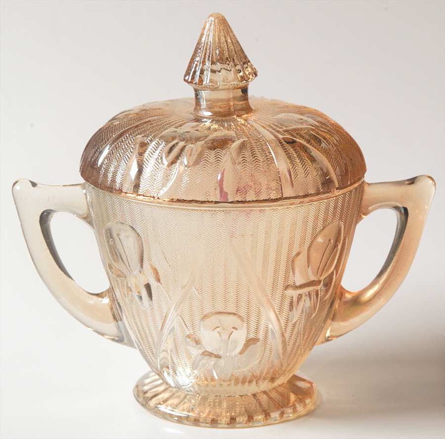 Iris Iridescent Sugar Bowl & Lid by Jeannette-1