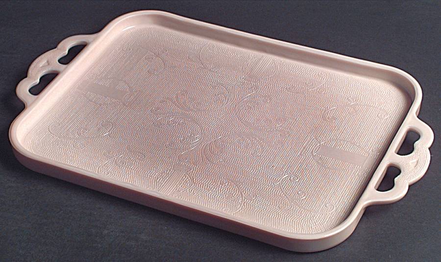 Shell Pink Milk Glass Rectangular Beverage Tray by Jeannette-1
