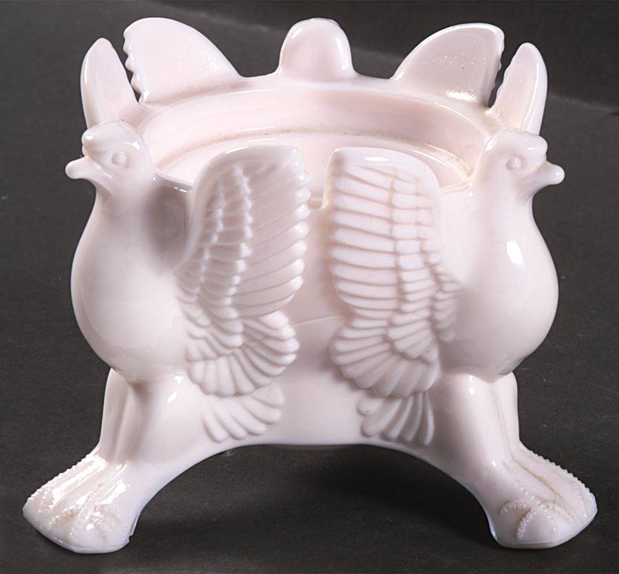 Shell Pink Milk Glass Eagle Candleholder by Jeannette-1