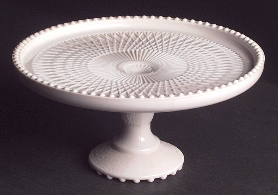Shell Pink Milk Glass Footed Cake Plate by Jeannette-1