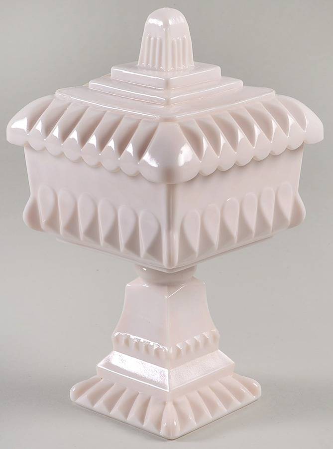 Shell Pink Milk Glass Large Bowl Wedding & Lid by Jeannette-1