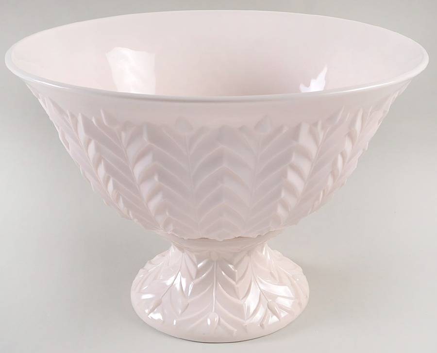 Shell Pink Milk Glass Punch Bowl with Stand by Jeannette-1