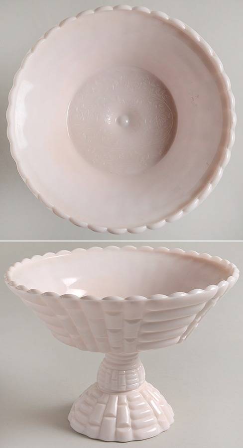 Shell Pink Milk Glass Large Footed Fruit Bowl by Jeannette-1