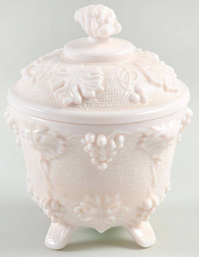 Shell Pink Milk Glass Footed Candy Dish & Lid by Jeannette-1