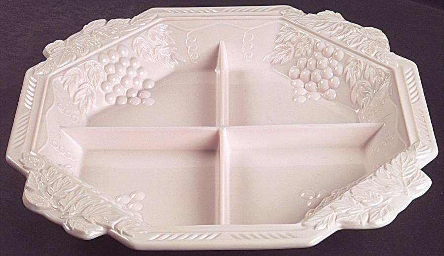 Shell Pink Milk Glass 12" Octagonal 4 Part Relish by Jeannette-1