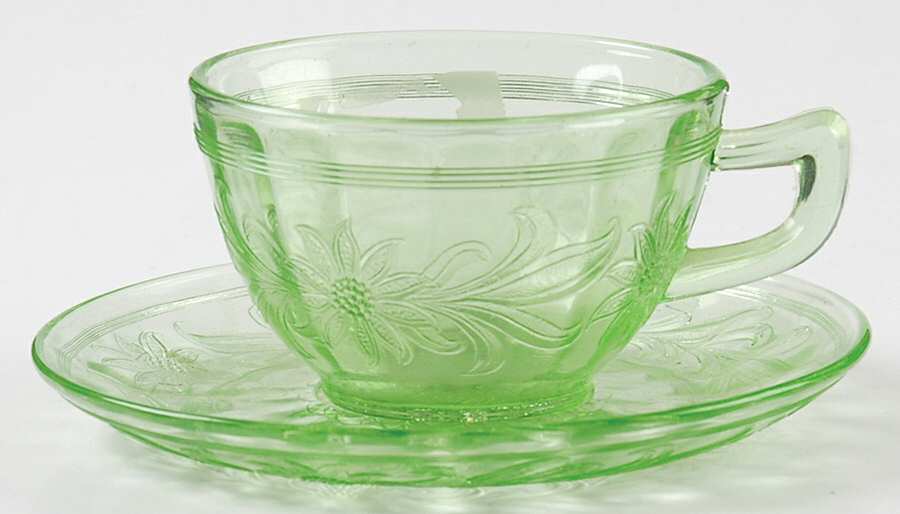 Sunflower Green Cup & Saucer Set by Jeannette-1