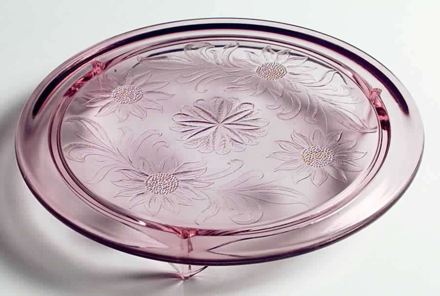 Sunflower Pink Footed Cake Plate by Jeannette-1