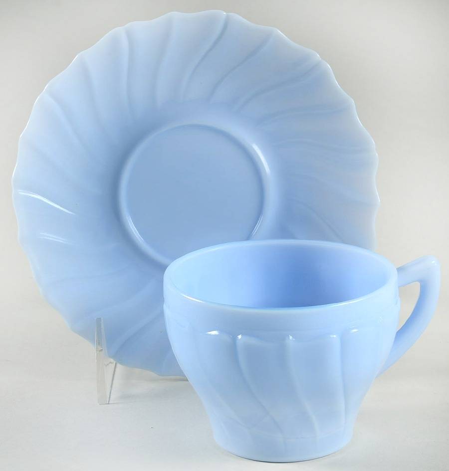 Swirl Delphite Blue Flat Cup & Saucer Set by Jeannette-1