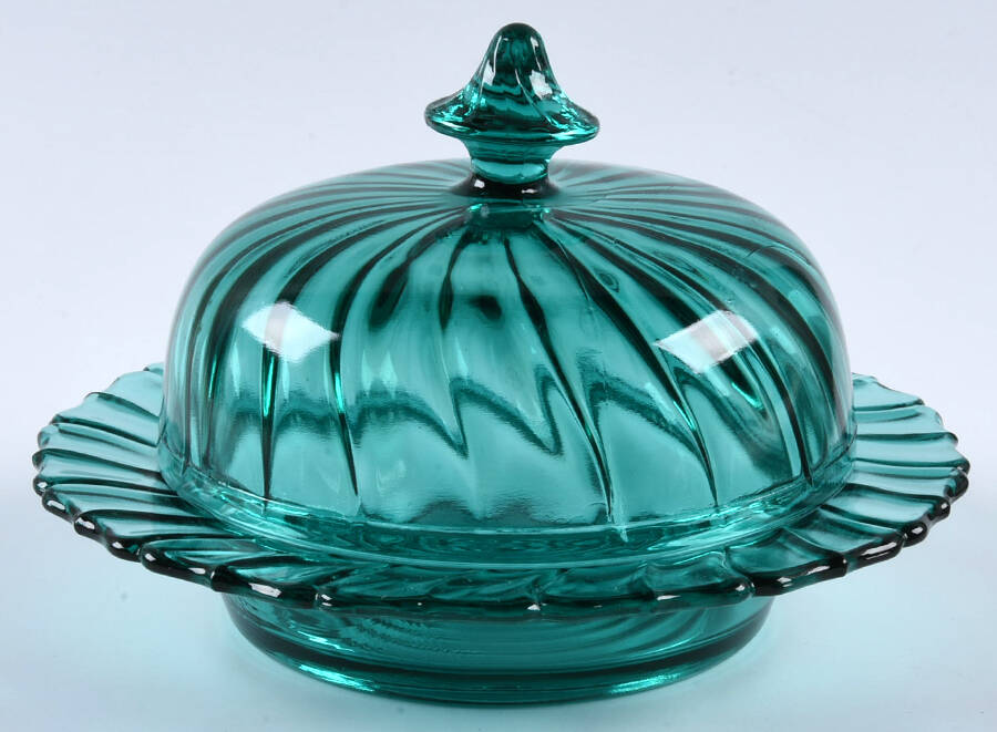 Swirl Ultramarine (Blue Green) Round Covered Butter by Jeannette-1