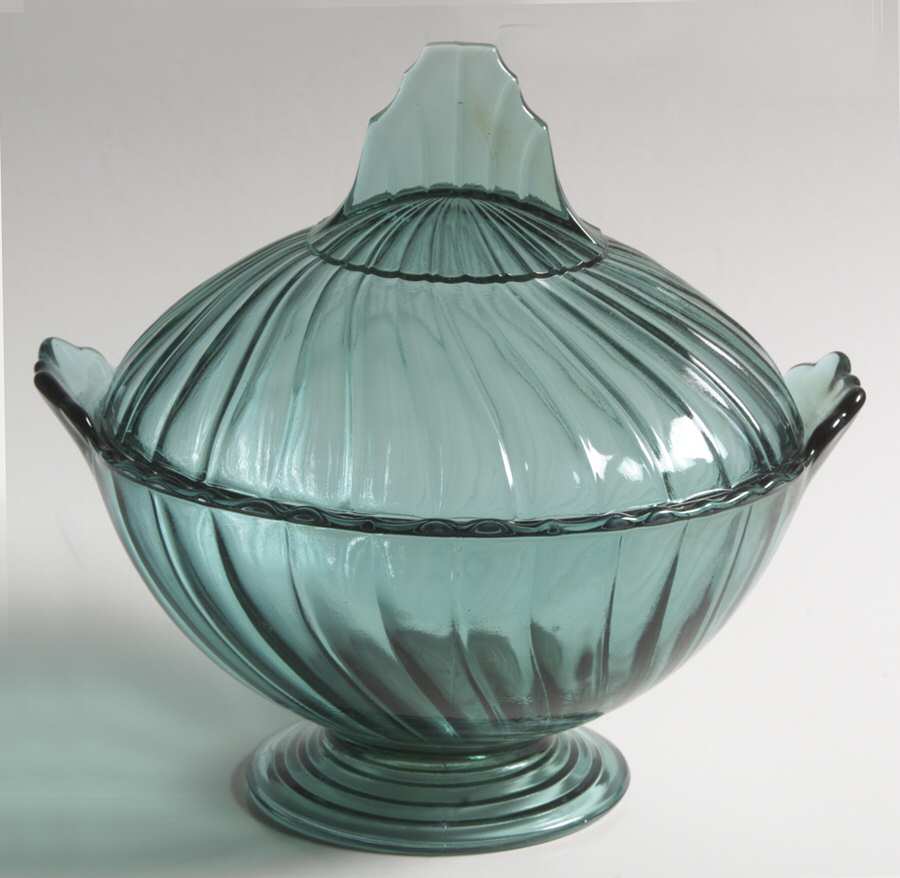 Swirl Ultramarine (Blue Green) Candy Dish & Lid by Jeannette-1