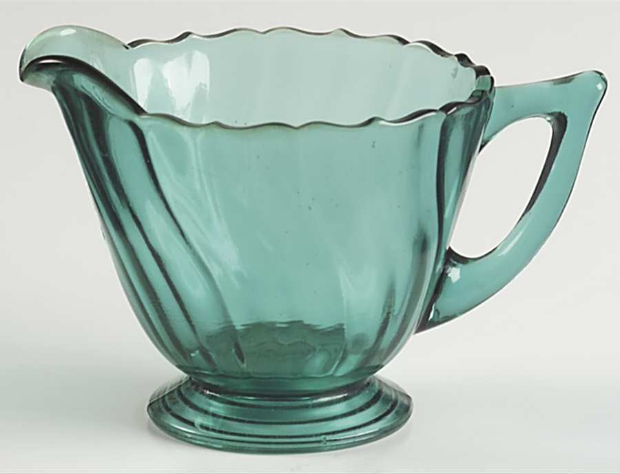 Swirl Ultramarine (Blue Green) Footed Creamer by Jeannette-1