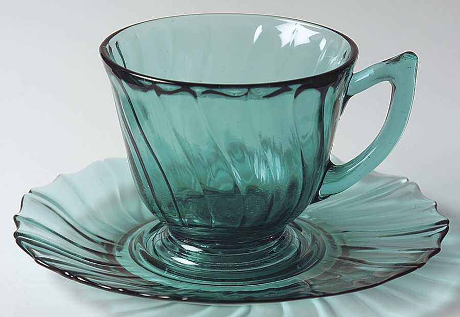 Swirl Ultramarine (Blue Green) Cup & Saucer Set by Jeannette-1