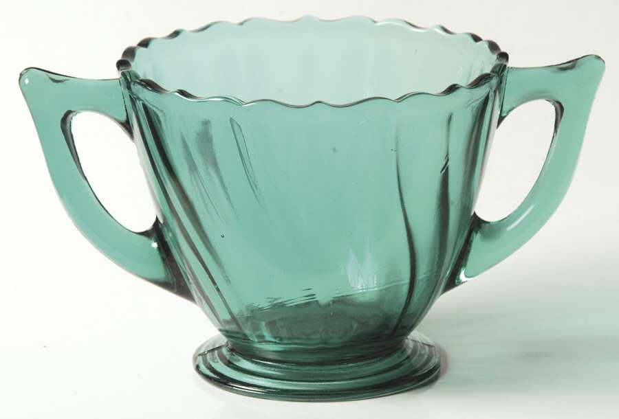 Swirl Ultramarine (Blue Green) Footed Open Sugar by Jeannette-1