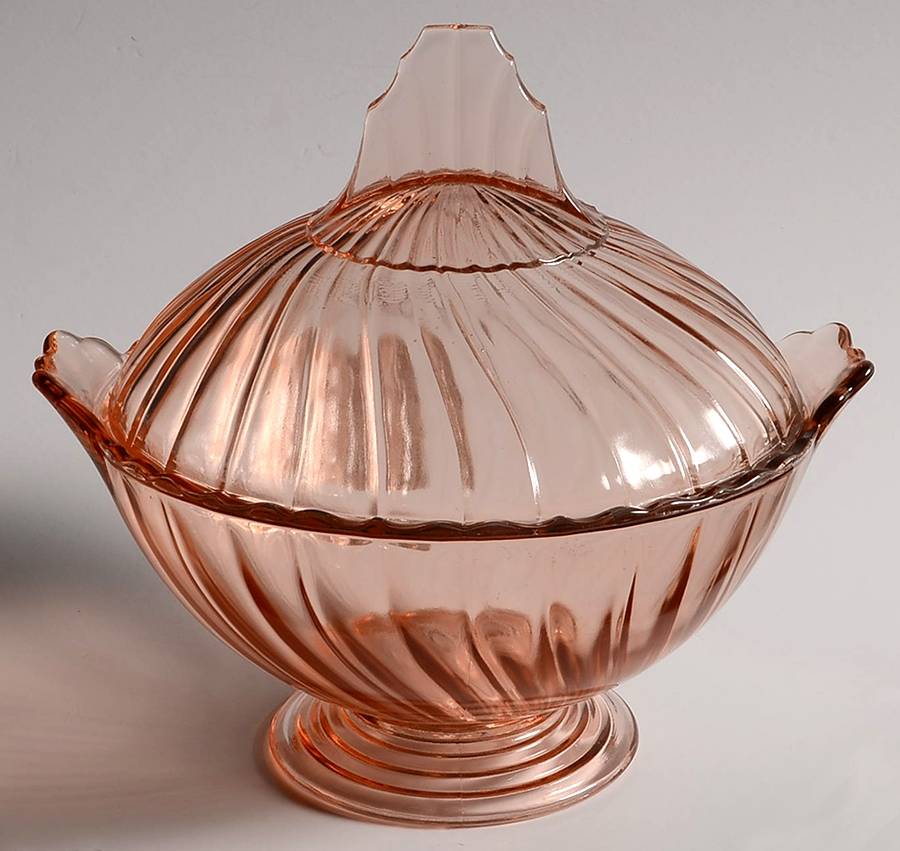 Swirl Pink Candy Dish & Lid by Jeannette-1