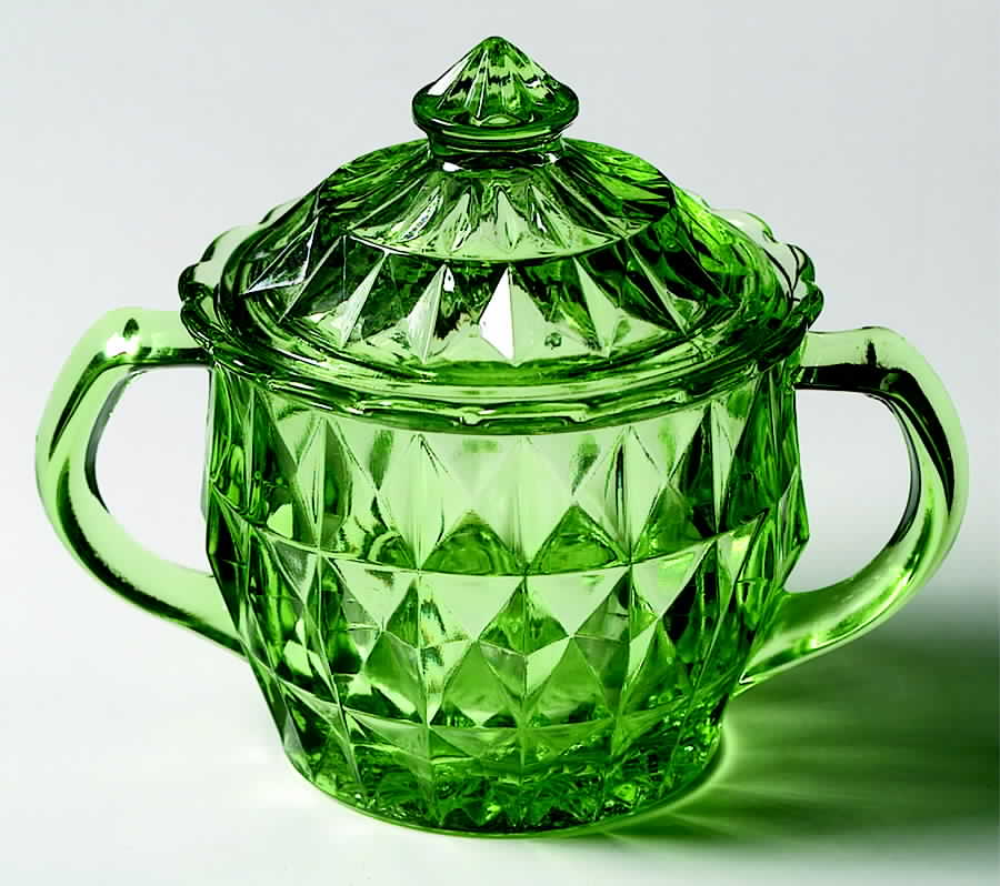 Windsor Green Sugar Bowl & Lid by Jeannette-1