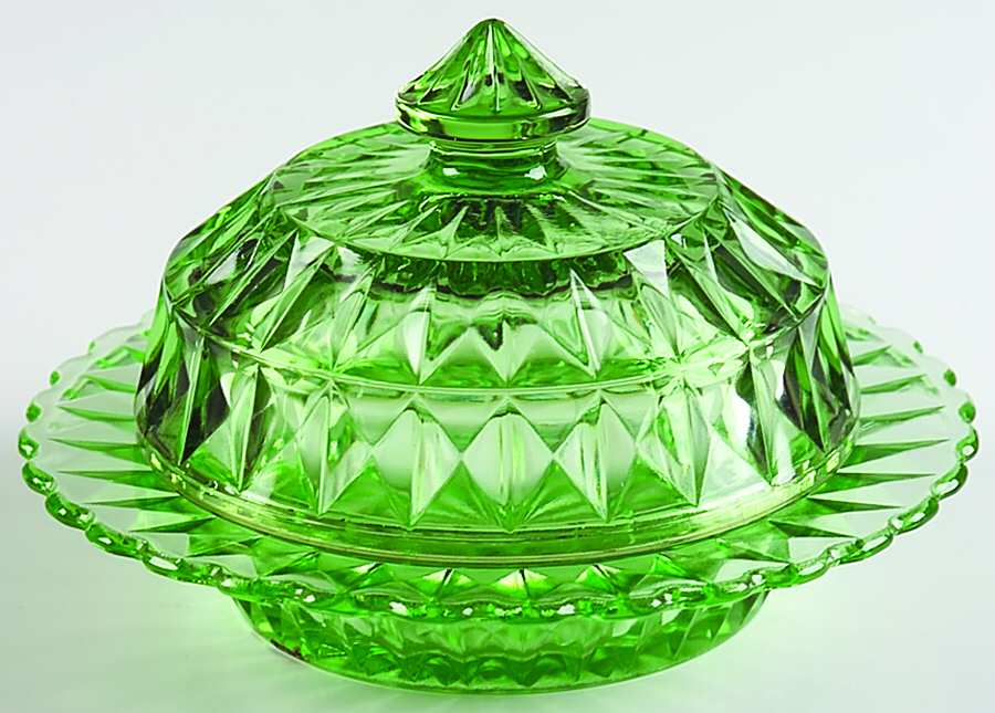 Windsor Green Round Covered Butter by Jeannette-1