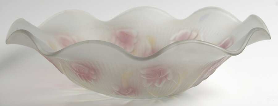 Iris Red Yellow Frosted Crimped Bowl by Jeannette-1