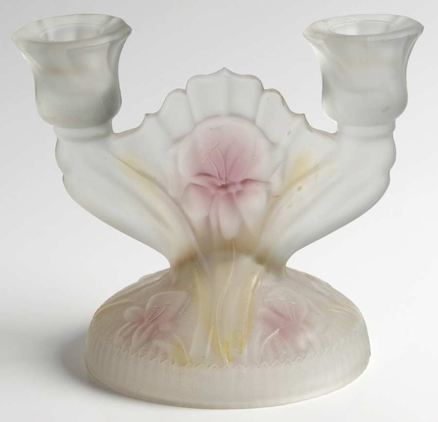 Iris Red Yellow Frosted Double Light Candlestick by Jeannette-1