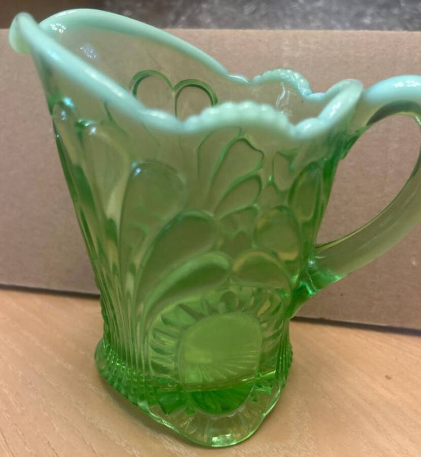 Tokyo Green Opalescent Creamer by Jefferson Glass-1