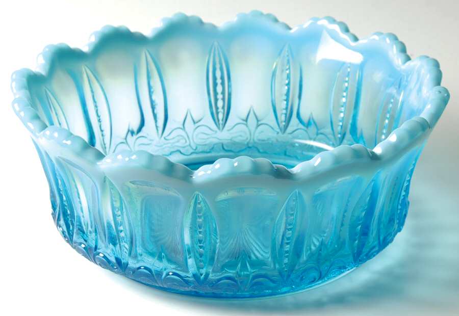 Iris with Meander Blue Opalescent Large Fruit Bowl by Jefferson Glass-1
