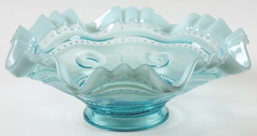 Astro Blue Opalescent 9" Round Crimped Bowl by Jefferson Glass-1