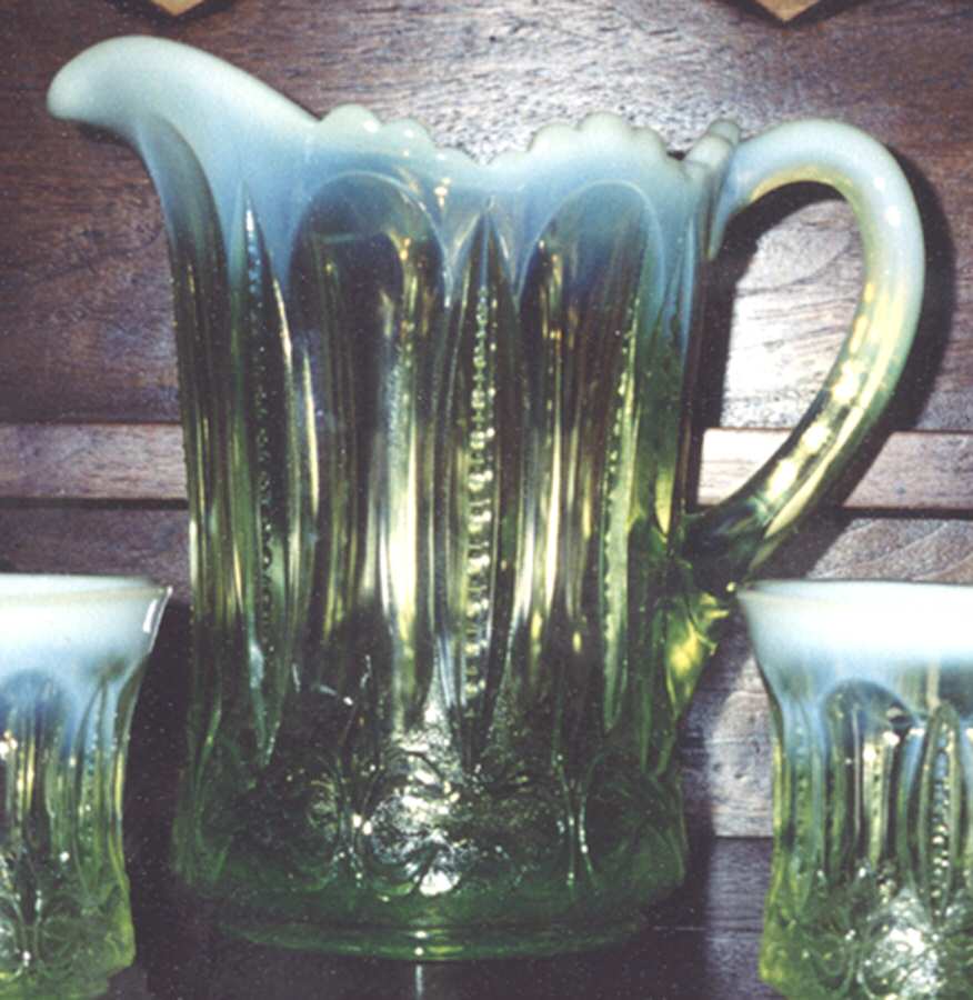 Iris with Meander Yellow Opalescent 64 Oz Pitcher by Jefferson Glass-1