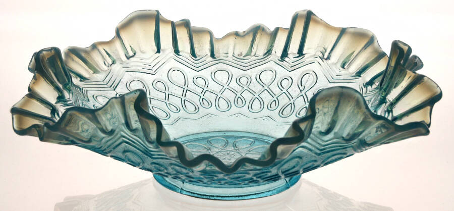 Many Loops Blue Opalescent 8" Round Crimped Bowl by Jefferson Glass-1