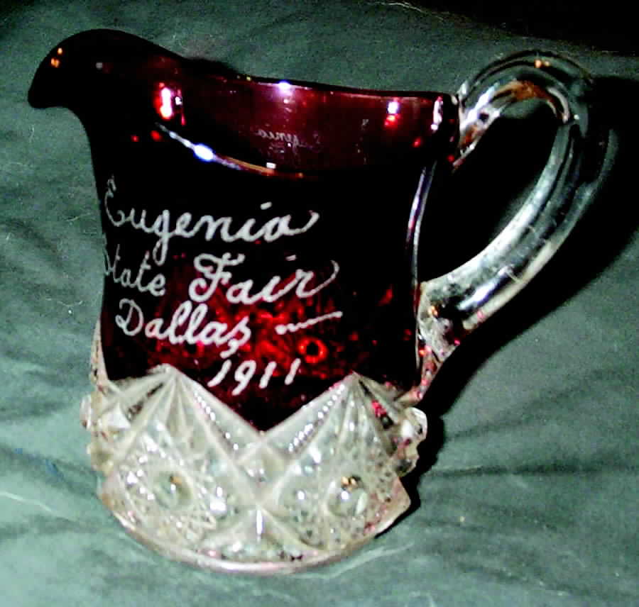 Diamond with Peg Ruby Flash Creamer by Jefferson Glass-1